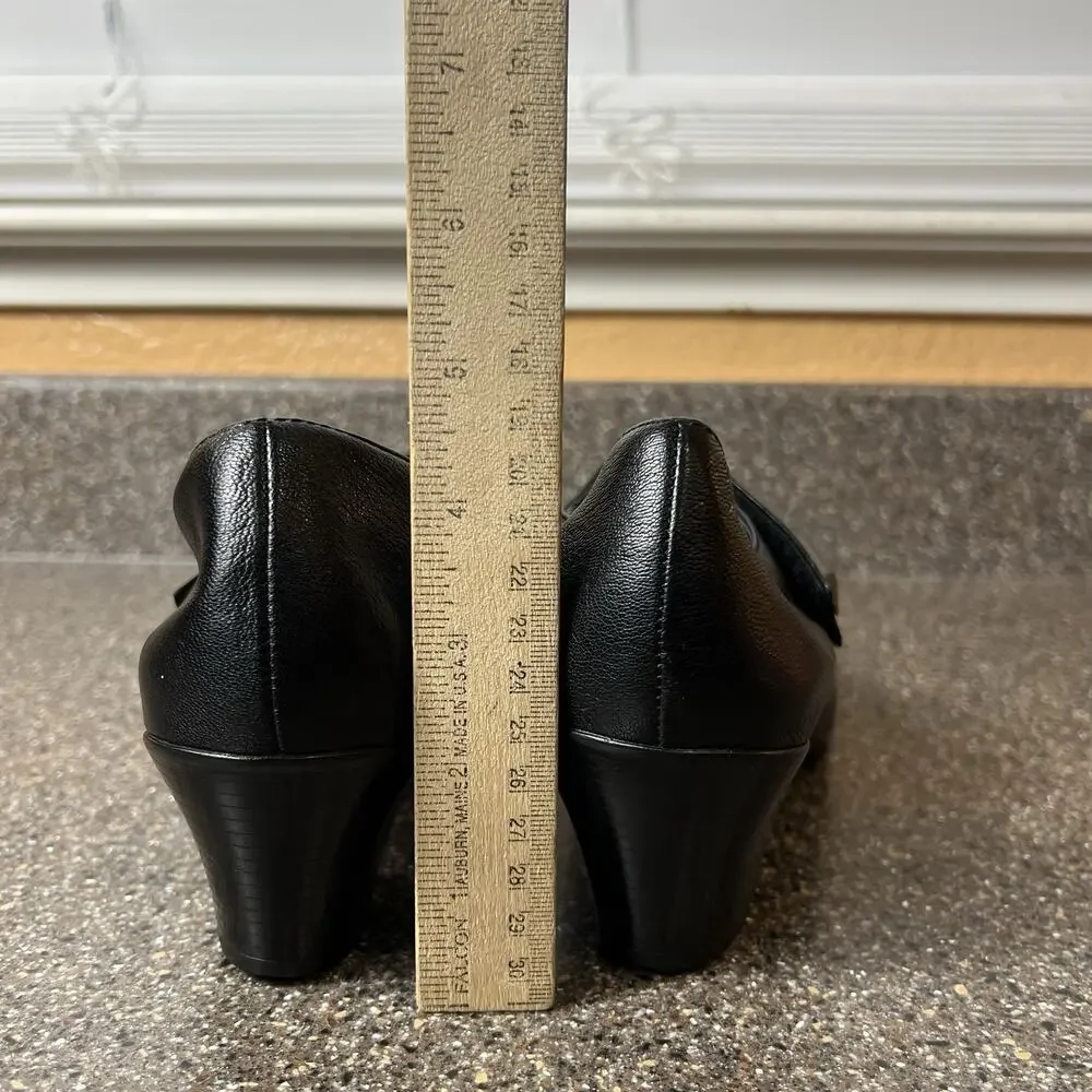 Munro Women's Size 10 N Black Leather Mary Jane Pump Snap On Comfort Heels Shoes